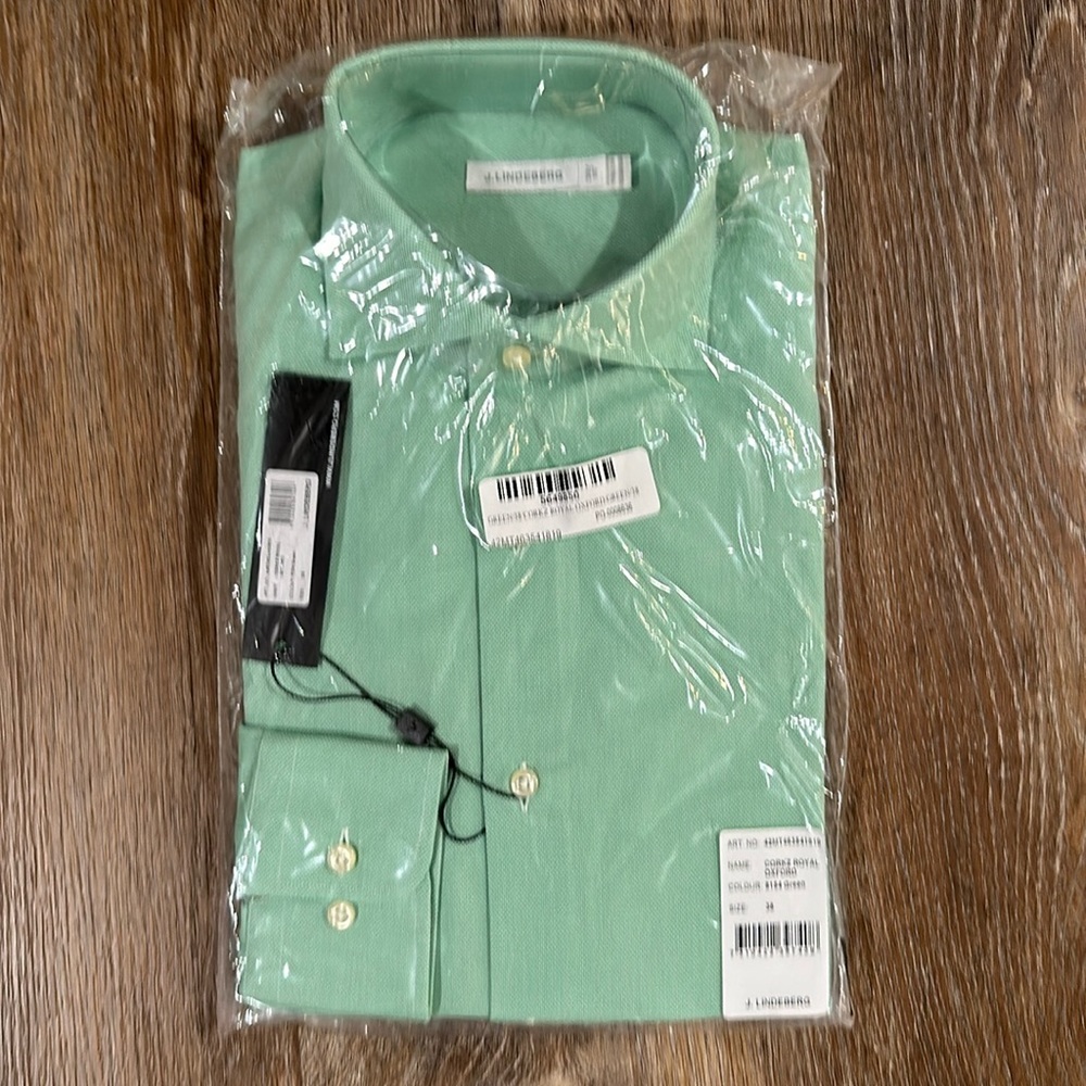 J.Lindeberg Corkz Royal Oxford Green Dress Shirt Men 38 / 15 NWT